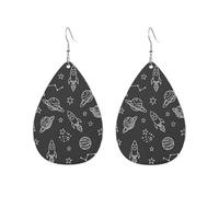 Boucles D'Oreilles En Cuir En Forme De Larme Fusée Spatiale Noire Et Blanche Sur Planète Légères Et Tendance Les Accessoires De Costume Élégantes Et Belles Pour À Porter Au Quotidien 2 Paires