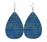 Boucles D'Oreilles En Cuir En Forme De Larme Gold Blue Egyptian Egypt Hieroglyphs Bijoux Légers En Forme De Larme Légères Et Tendance Pour Pour Dames Filles Parfaites Pour Les Fêtes