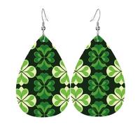 Boucles d'oreilles en cuir en forme de larme Green Clover, lot de 2, crochets d'oreille plaqués argent 925, antirouille, avec bouchons d'oreille, convient pour les fêtes, Saint Valentin, blanc, 11969