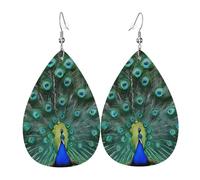 Boucles D'Oreilles En Cuir En Forme De Larme Green Peacock Feather Balancent Boucles D'Oreilles En Cuir Pour Femme Pour Dames Filles Cadeau Tendance