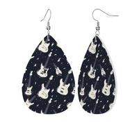 Boucles D'Oreilles En Cuir En Forme De Larme Guitare Light-Ning Impression Blanche Femme Boucles D'Oreilles En Cuir Balancent Pour Cadeau Tendance 2 Paires