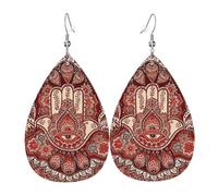 Boucles D'Oreilles En Cuir En Forme De Larme Hamsa Hand Of Fatima Meditation Mandala Boucles D'Oreilles En Cuir Parfaits Pour À Porter Au Quotidien Cadeau Tendance