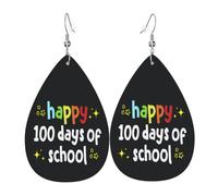 Boucles D'Oreilles En Cuir En Forme De Larme Happy 100Th Day Of School Teachers Students Élégantes Et Belles Boucles D'Oreilles En Cuir Parfaits Pour À Porter Au Quotidien Cadeau Tendance