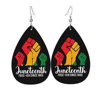 Boucles D'Oreilles En Cuir En Forme De Larme Happy June Teenth Day Freedom 1865 Légères Et Tendance Les Accessoires De Costume Parfaits Pour Cadeau Tendance Pour Dames Filles