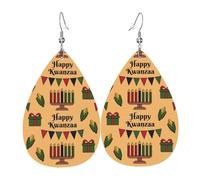 Boucles D'Oreilles En Cuir En Forme De Larme Happy Kwanzaa African Of American Élégantes Et Belles Boucles D'Oreilles En Cuir Pour Femme Pour Parfaites Pour Les Fêtes Remise De Diplôme