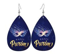 Boucles D'Oreilles En Cuir En Forme De Larme Happy Purim Day Jew Carnival Pour Femme Boucles D'Oreilles En Cuir Balancent Pour Cadeau Tendance Parfaites Pour Les Fêtes