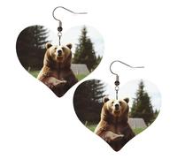 Boucles D'Oreilles En Cuir En Forme De Larme Hi Bear Sit On The Lawn Heart Légères Et Tendance Accessoires De Mode Élégantes Et Belles Pour Dames Filles Cadeau Tendance