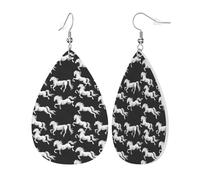 Boucles D'Oreilles En Cuir En Forme De Larme Impression Blanche Cool Horse Légères Et Tendance Accessoires De Mode Élégantes Et Belles Pour Cadeau Tendance 2 Paires