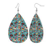 Boucles D'Oreilles En Cuir En Forme De Larme Impression De Gâteau Pour Le Thé De L'Après-Midi Élégantes Et Belles Accessoires De Mode Parfaits Pour Dames Filles 2 Paires