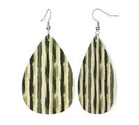 Boucles D'Oreilles En Cuir En Forme De Larme Imprimé À Motifs Vert Et Beige Élégantes Et Belles Accessoires De Mode Légères Et Tendance Pour Dames Filles 2 Paires