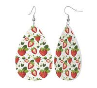 Boucles D'Oreilles En Cuir En Forme De Larme Imprimé De Fleurs De Fraise Éclatantes Élégantes Et Belles Bijoux Légers En Forme De Larme Femme Pour Dames Filles 2 Paires