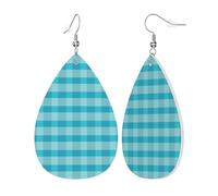 Boucles D'Oreilles En Cuir En Forme De Larme Imprimé Vichy Bleu Turquoise Femme Les Accessoires De Costume Élégantes Et Belles Pour Remise De Diplôme 2 Paires
