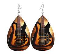 Boucles D'Oreilles En Cuir En Forme De Larme Instrumental Guitar Printed Boucles D'Oreilles En Cuir Élégantes Et Belles Pour Cadeau Tendance Pour Dames Filles
