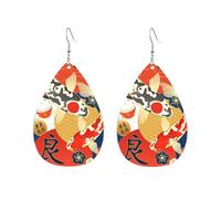 Boucles D'Oreilles En Cuir En Forme De Larme Japanese Carps Lucky Cat Bijoux Légers En Forme De Larme Légères Et Tendance Pour À Porter Au Quotidien Remise De Diplôme
