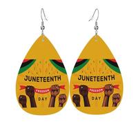 Boucles D'Oreilles En Cuir En Forme De Larme June Teenth Day Freedom 1865 Élégantes Et Belles Boucles D'Oreilles En Cuir Légères Et Tendance Pour Dames Filles Parfaites Pour Les Fêtes