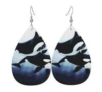 Boucles D'Oreilles En Cuir En Forme De Larme Killer Whale Dolphin Sea Print Parfaits Bijoux Légers En Forme De Larme Balancent Pour Remise De Diplôme Cadeau Tendance