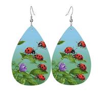 Boucles D'Oreilles En Cuir En Forme De Larme Ladybug And Green Leaves Légères Et Tendance Boucles D'Oreilles En Cuir Balancent Pour Remise De Diplôme Pour Dames Filles