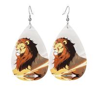 Boucles D'Oreilles En Cuir En Forme De Larme Lion Raising His Head Pattern Parfaits Boucles D'Oreilles En Cuir Pour Femme Pour Parfaites Pour Les Fêtes Pour Dames Filles