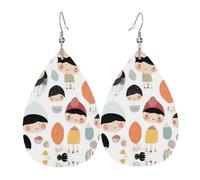 Boucles D'Oreilles En Cuir En Forme De Larme Little People Image Drawing Pattern Légères Et Tendance Les Accessoires De Costume Pour Femme Pour Parfaites Pour Les Fêtes Remise De Diplôme