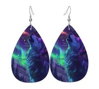 Boucles D'Oreilles En Cuir En Forme De Larme Loup Hurlant Aurore Boréale Lune Néon Élégantes Et Belles Bijoux Légers En Forme De Larme Balancent Pour À Porter Au Quotidien 2 Paires