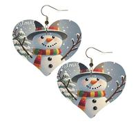 Boucles D'Oreilles En Cuir En Forme De Larme Merry Christmas Snowman Heart Pour Femme Boucles D'Oreilles En Cuir Légères Et Tendance Pour Dames Filles Cadeau Tendance