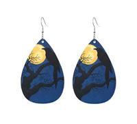 Boucles D'Oreilles En Cuir En Forme De Larme Moonlit Crow On Withered Tree Élégantes Et Belles Accessoires De Mode Balancent Pour Cadeau Tendance Remise De Diplôme