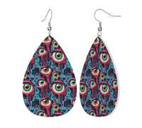 Boucles D'Oreilles En Cuir En Forme De Larme Motif Abstrait D'Œil Imprimé Légères Et Tendance Les Accessoires De Costume Élégantes Et Belles Pour Parfaites Pour Les Fêtes 2 Paires