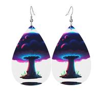 Boucles D'Oreilles En Cuir En Forme De Larme Neon Mushroom Cloud Pattern Élégantes Et Belles Accessoires De Mode Parfaits Pour Cadeau Tendance À Porter Au Quotidien