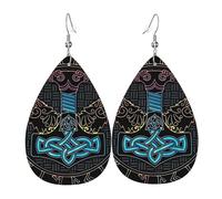 Boucles D'Oreilles En Cuir En Forme De Larme Norse Viking Hammer Scandinavian Wolf Les Accessoires De Costume Élégantes Et Belles Pour Pour Dames Filles Cadeau Tendance