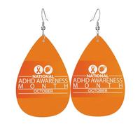 Boucles D'Oreilles En Cuir En Forme De Larme October Is Adhd Awareness Month Oranges Ribbon Boucles D'Oreilles En Cuir Balancent Pour Pour Dames Filles Cadeau Tendance