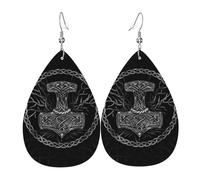 Boucles D'Oreilles En Cuir En Forme De Larme Old Norse Mythology Viking Hammer Rune Bijoux Légers En Forme De Larme Élégantes Et Belles Pour Remise De Diplôme Cadeau Tendance
