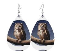 Boucles D'Oreilles En Cuir En Forme De Larme Owl Under The Moon Pattern Élégantes Et Belles Accessoires De Mode Balancent Pour Remise De Diplôme Parfaites Pour Les Fêtes