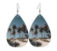 Boucles D'Oreilles En Cuir En Forme De Larme Palm Trees By The Sea Pattern Légères Et Tendance Accessoires De Mode Élégantes Et Belles Pour Cadeau Tendance Parfaites Pour Les Fêtes