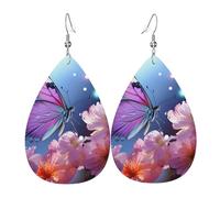 Boucles D'Oreilles En Cuir En Forme De Larme Papillons Et Fleurs | Boucles d'oreilles en cuir parfaits Pour À porter au quotidien parfaites pour les fêtes
