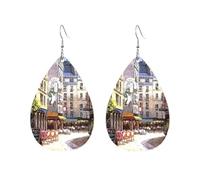 Boucles D'Oreilles En Cuir En Forme De Larme Paris Street Cafe European Building Accessoires De Mode Légères Et Tendance Pour Remise De Diplôme Parfaites Pour Les Fêtes