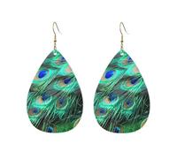 Boucles D'Oreilles En Cuir En Forme De Larme Peacock Feathers Green Blue Bijoux Légers En Forme De Larme Élégantes Et Belles Pour Remise De Diplôme Cadeau Tendance