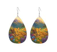 Boucles D'Oreilles En Cuir En Forme De Larme Petit Léopard Joueur Dans Une Prairie Fleurie Élégantes Et Belles Boucles D'Oreilles En Cuir Légères Et Tendance Pour Remise De Diplôme 2 Paires