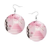 Boucles D'Oreilles En Cuir En Forme De Larme Pink Cherry Blossom Staircase Légères Et Tendance Bijoux Légers En Forme De Larme Élégantes Et Belles Pour Dames Filles À Porter Au Quotidien
