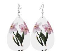 Boucles D'Oreilles En Cuir En Forme De Larme Pink Lily Pattern Balancent Les Accessoires De Costume Légères Et Tendance Pour Remise De Diplôme Parfaites Pour Les Fêtes