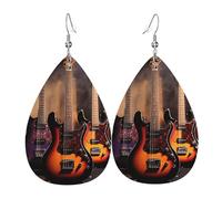 Boucles d'oreilles en cuir en forme de larme pour femme, boucles d'oreilles pendantes légères en forme de guitare électrique tendance, bijoux cadeaux pour femmes