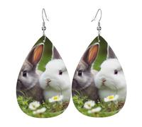 Boucles d'oreilles en cuir en forme de larme pour femme, deux petits lapins mignons, boucles d'oreilles pendantes légères, bijoux tendance, cadeaux pour femmes