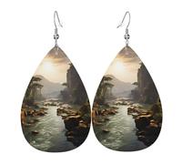 Boucles d'oreilles en cuir en forme de larme pour femme, huile sur toile, fleurs imprimées, boucles d'oreilles pendantes légères, accessoires de bijoux, taille unique, Cuir