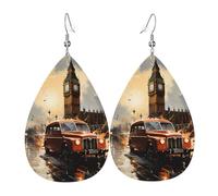 Boucles d'oreilles en cuir en forme de larme pour femme, huile sur toile, fleurs imprimées, boucles d'oreilles pendantes légères, accessoires de bijoux, taille unique, Cuir