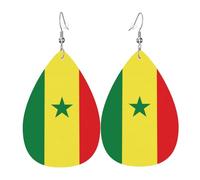 Boucles d'oreilles en cuir en forme de larme pour femme, motif drapeau de l'Ouzbékistan, boucles d'oreilles pendantes légères, accessoires de bijoux, taille unique, Cuir