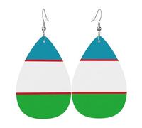 Boucles d'oreilles en cuir en forme de larme pour femme, motif drapeau de l'Ouzbékistan, boucles d'oreilles pendantes légères, accessoires de bijoux, taille unique, Cuir
