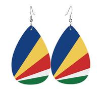 Boucles d'oreilles en cuir en forme de larme pour femme, motif drapeau de l'Ouzbékistan, boucles d'oreilles pendantes légères, accessoires de bijoux, taille unique, Cuir
