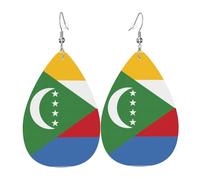 Boucles d'oreilles en cuir en forme de larme pour femme, motif drapeau de l'Ouzbékistan, boucles d'oreilles pendantes légères, accessoires de bijoux, taille unique, Cuir