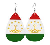 Boucles d'oreilles en cuir en forme de larme pour femme, motif drapeau de l'Ouzbékistan, boucles d'oreilles pendantes légères, accessoires de bijoux, taille unique, Cuir