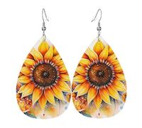 Boucles d'oreilles en cuir en forme de larme pour femme, tournesol jaune imprimé à l'huile, boucles d'oreilles pendantes légères, accessoires de bijoux, taille unique, Cuir