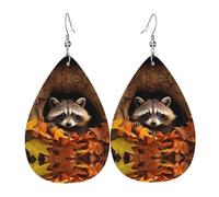 Boucles D'Oreilles En Cuir En Forme De Larme Raccoon In The Fall Tree Hole Pattern Légères Et Tendance Les Accessoires De Costume Pour Femme Pour Parfaites Pour Les Fêtes Pour Dames Filles